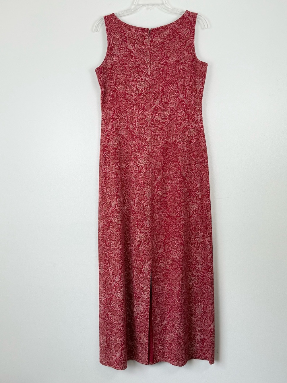 Vintage Liz Claiborne Lizsport Linen Blend Red Paisley Sleeveless Maxi Dress 6 - Picture 3 of 8